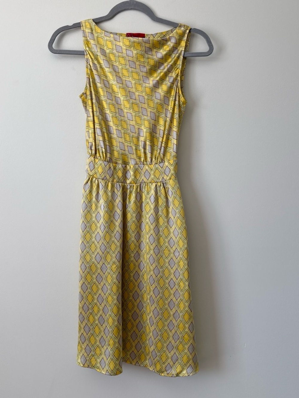 Silk yellow geometric print retro mod dress XS